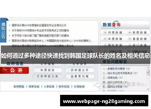 如何通过多种途径快速找到韩国足球队长的姓名及相关信息
