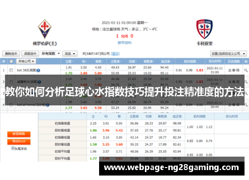 教你如何分析足球心水指数技巧提升投注精准度的方法