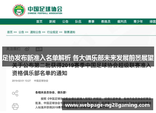 足协发布新准入名单解析 各大俱乐部未来发展前景展望