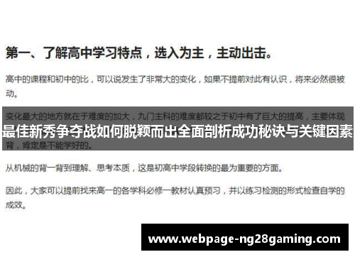 最佳新秀争夺战如何脱颖而出全面剖析成功秘诀与关键因素